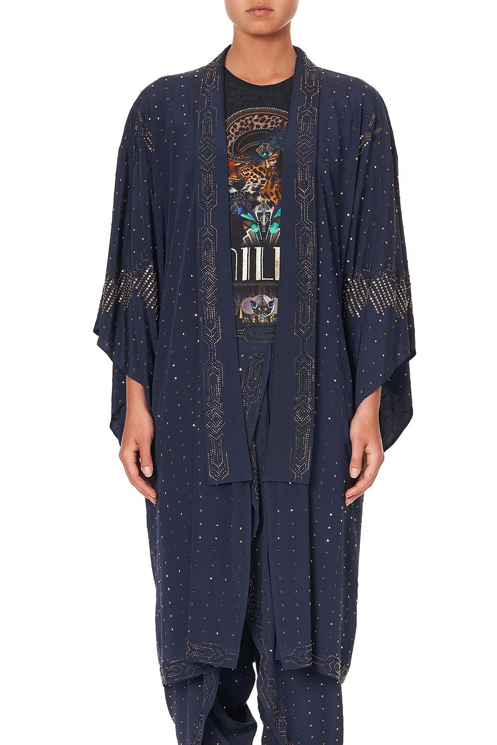 MID LENGTH KIMONO COAT LUXE NAVY