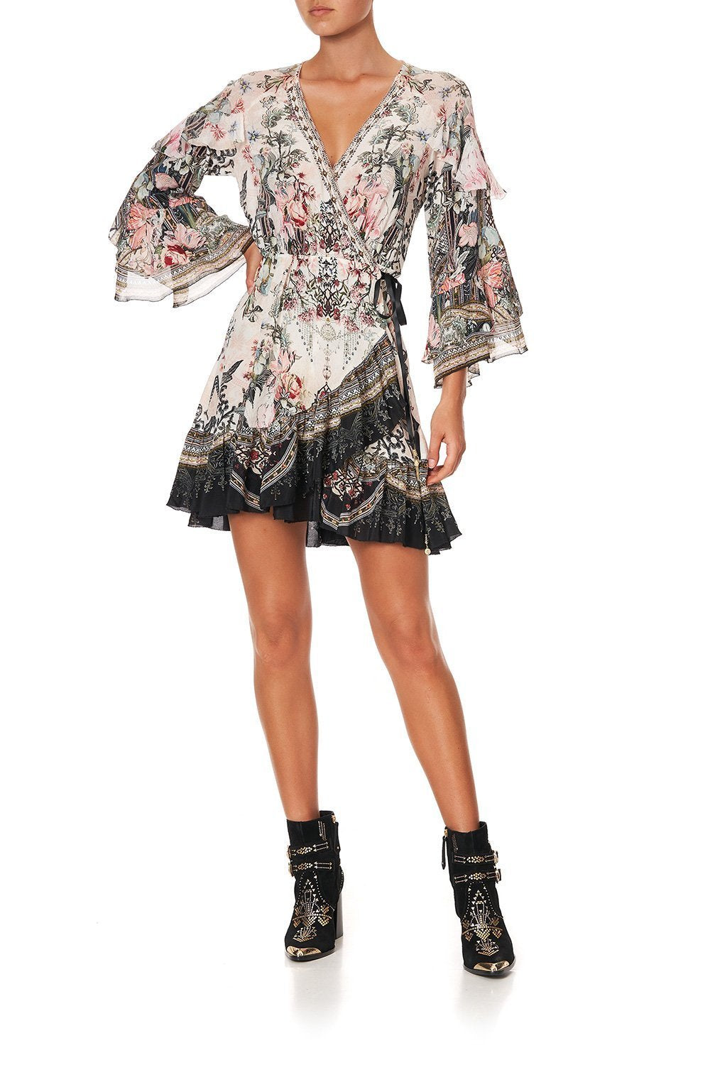 SHORT WRAP DRESS WITH RUFFLES ROMANCE IS BORN