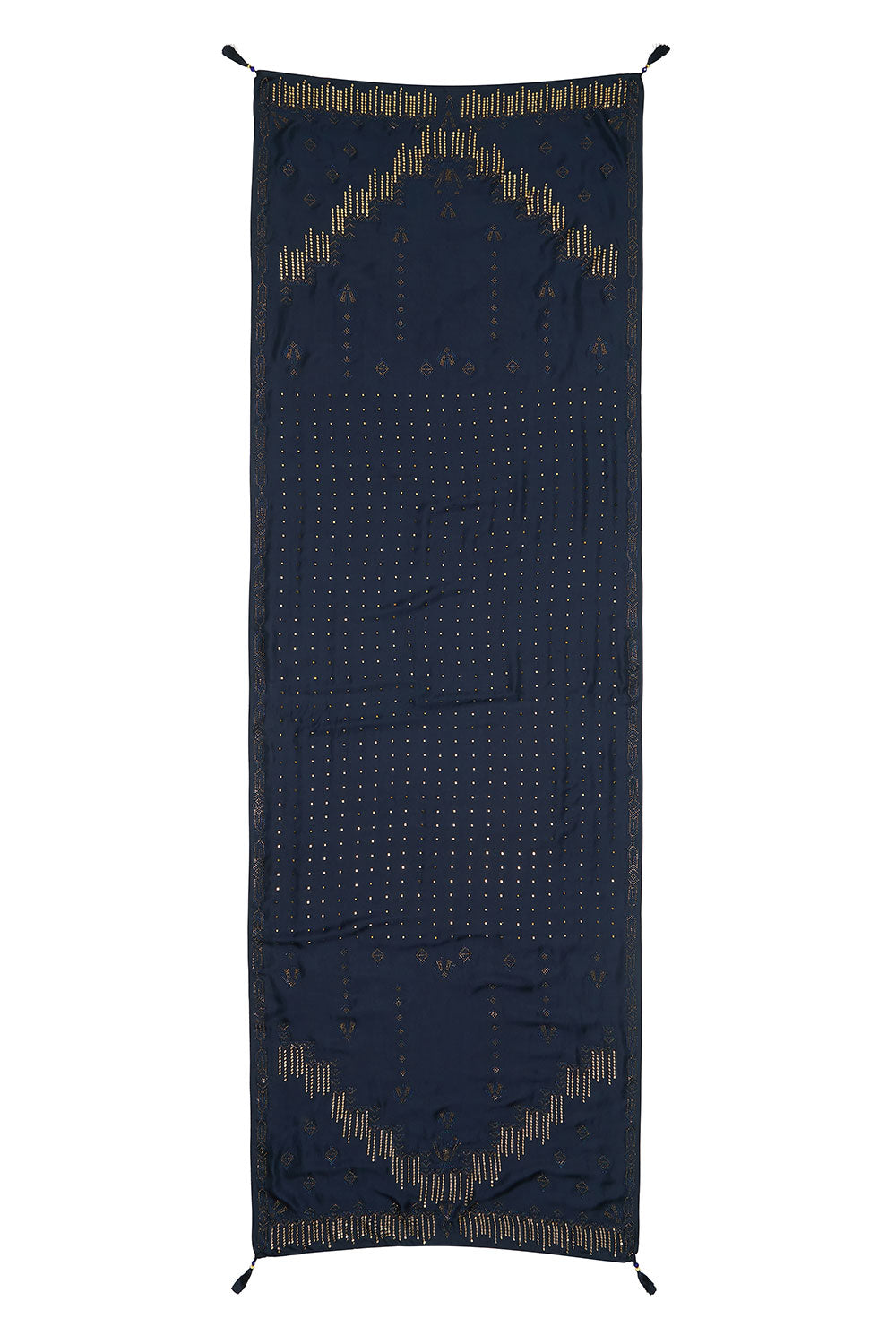 WIDE SCARF WITH TASSEL LUXE NAVY