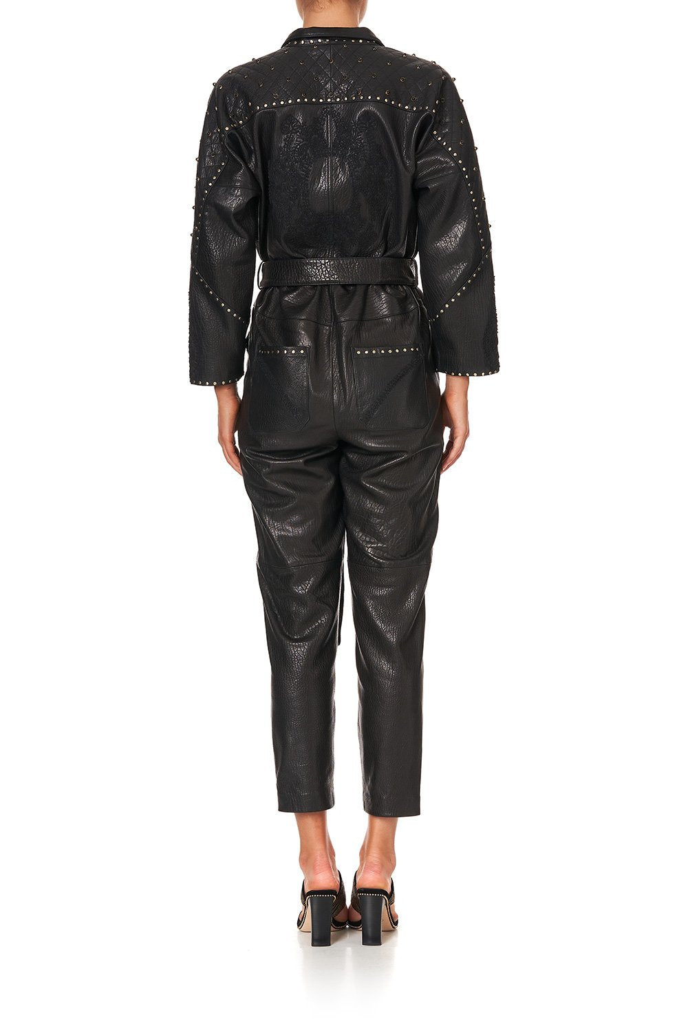 ZIP FRONT PANEL LEATHER JUMPSUIT LEATHER