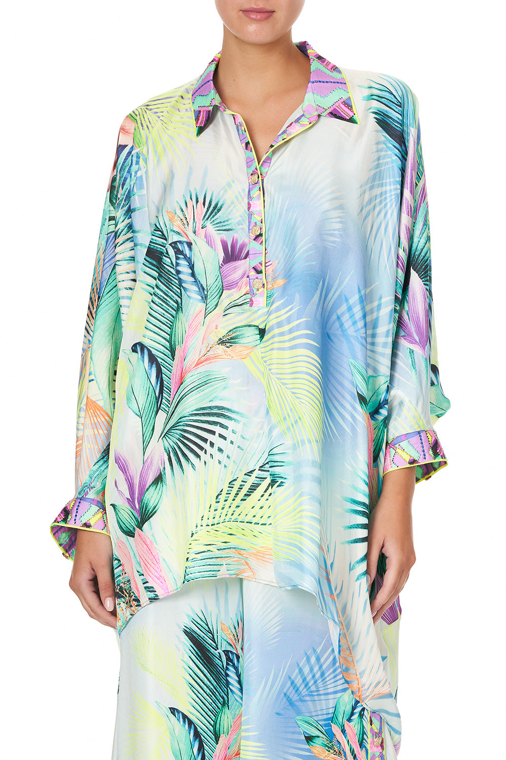 BUTTON UP TOP WITH DRAPED BACK WHATS YOUR VICE