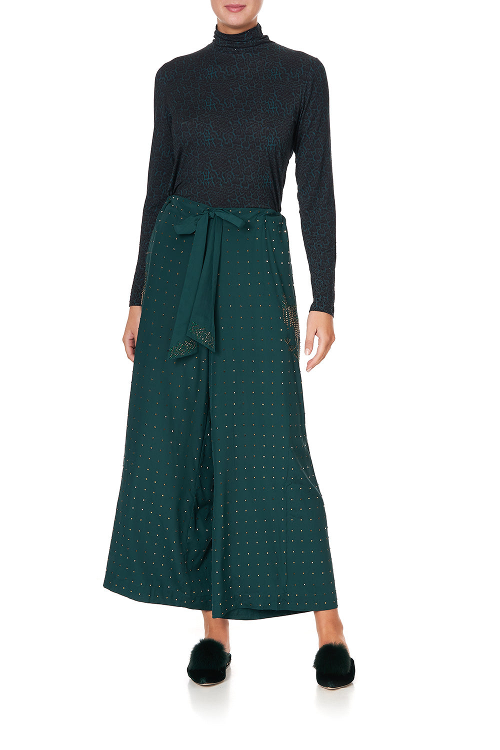 LOUNGE TROUSER WITH TIE WAIST LUXE EMERALD