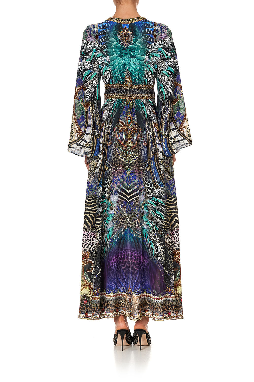 KIMONO SLEEVE DRESS WITH SHIRRING DETAIL ANIMAL ARMY