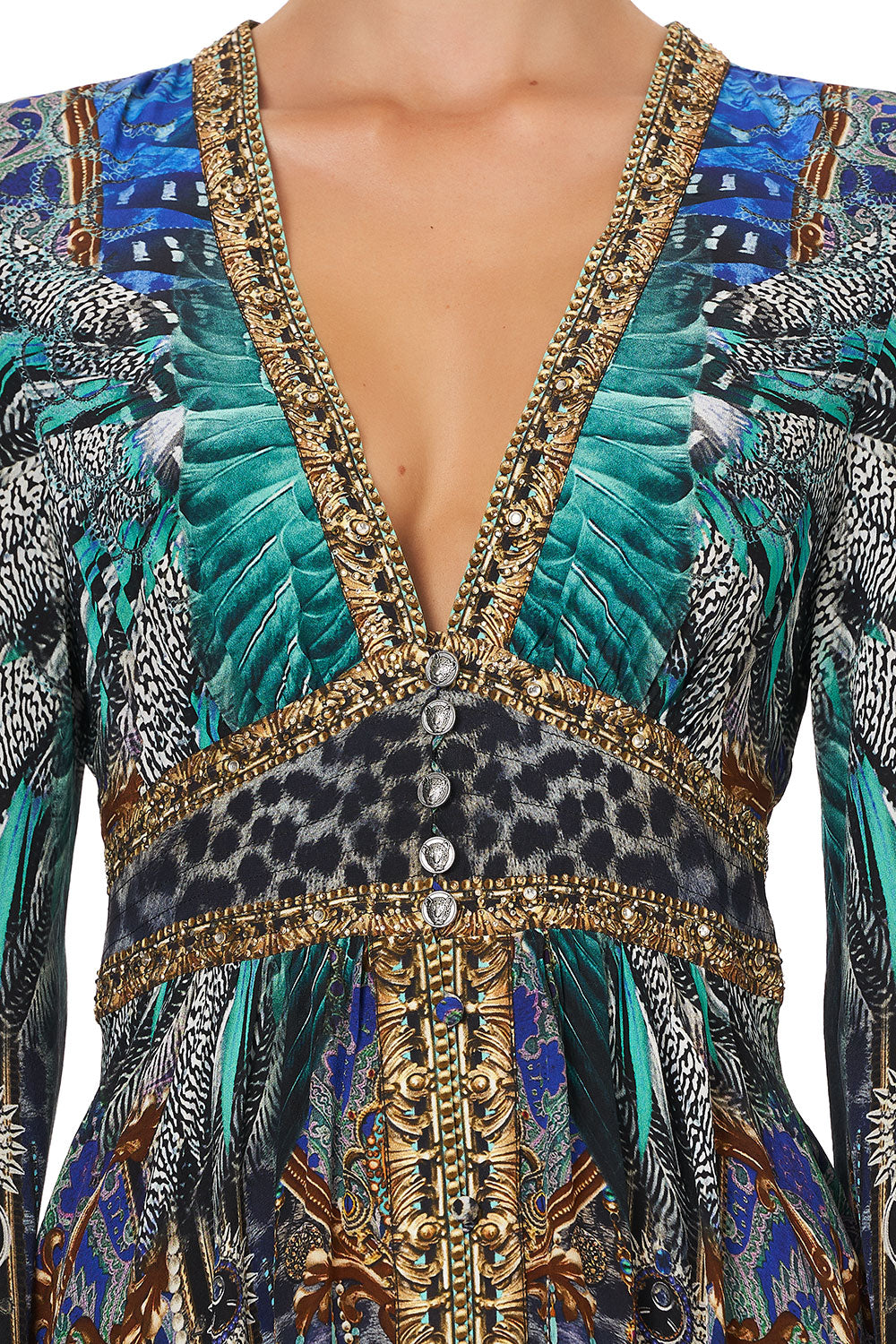 KIMONO SLEEVE DRESS WITH SHIRRING DETAIL ANIMAL ARMY