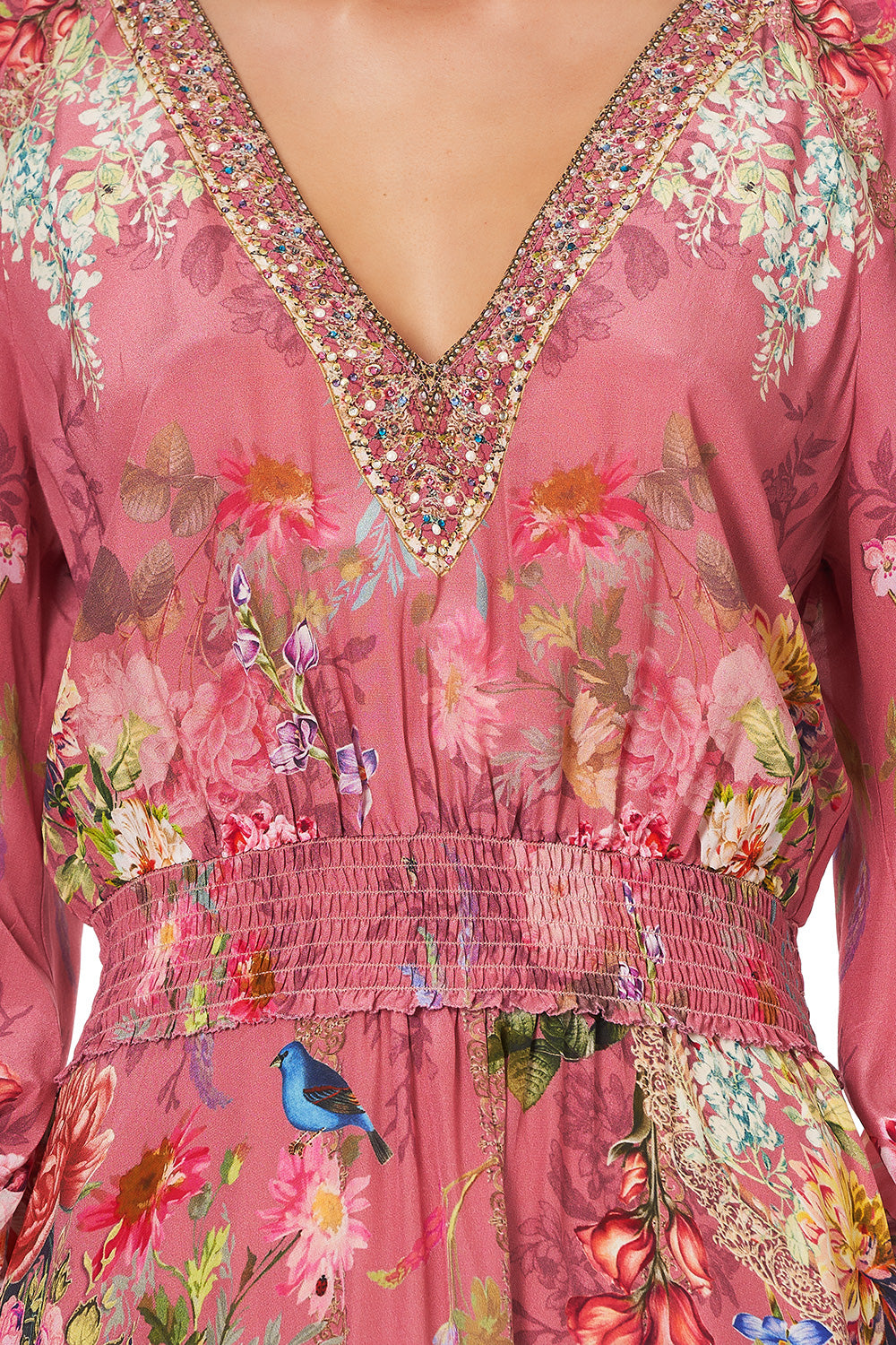 DRESS WITH SHIRRED WAIST AND CUFF PATCHWORK HEART