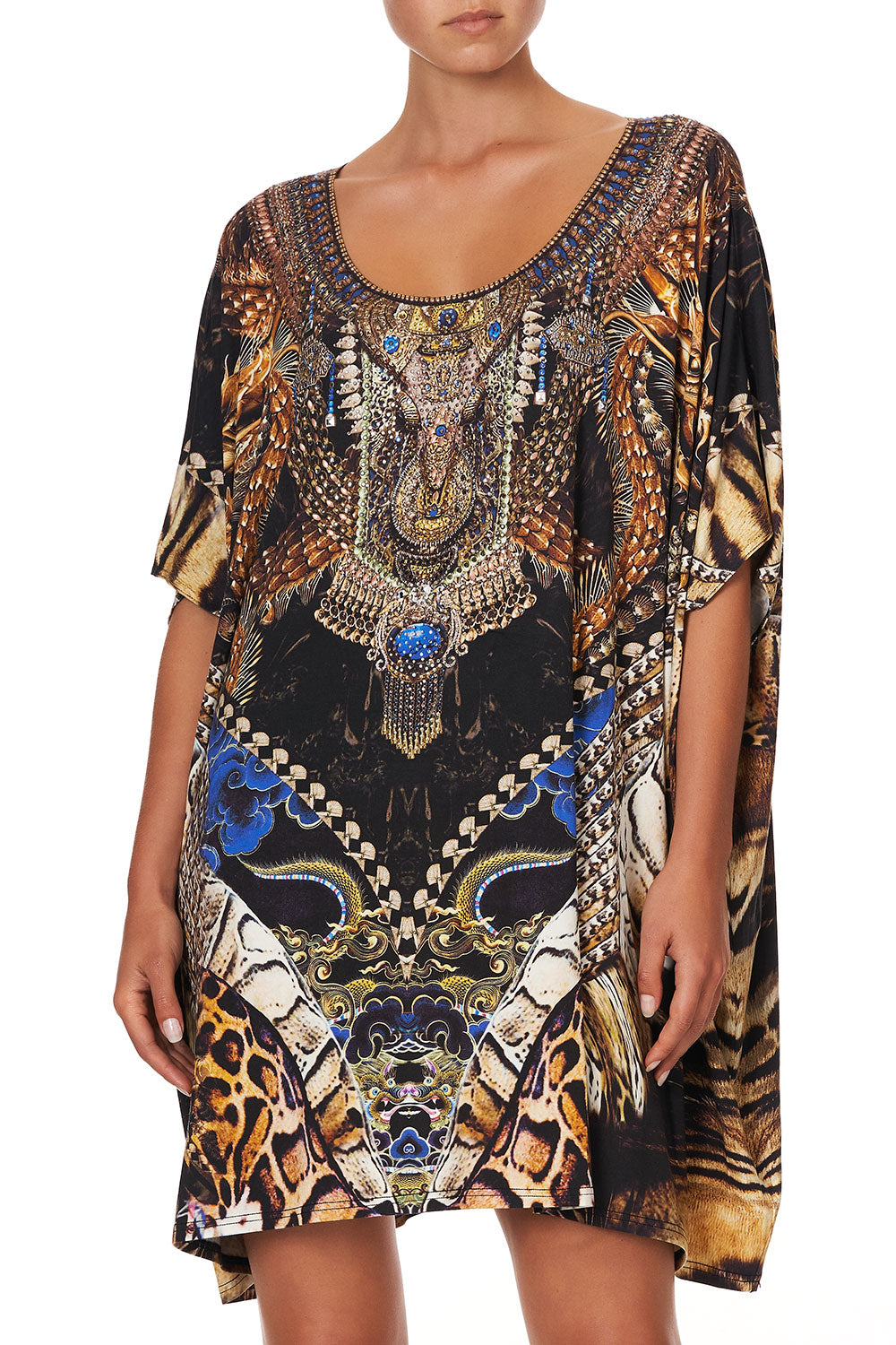 SHORT ROUND NECK LOUNGE KAFTAN DRAGON LADY