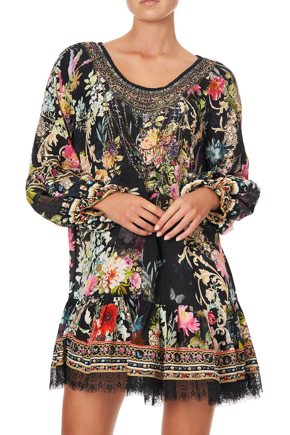 BLOUSON SLEEVE A LINE FRILL DRESS HAMPTON HIVE