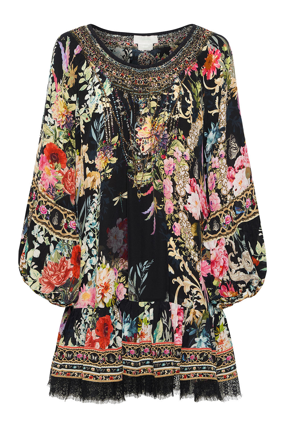 BLOUSON SLEEVE A LINE FRILL DRESS HAMPTON HIVE