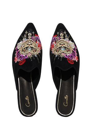 EMBROIDERED SLIPPER SOLID BLACK
