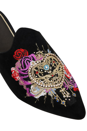 EMBROIDERED SLIPPER SOLID BLACK