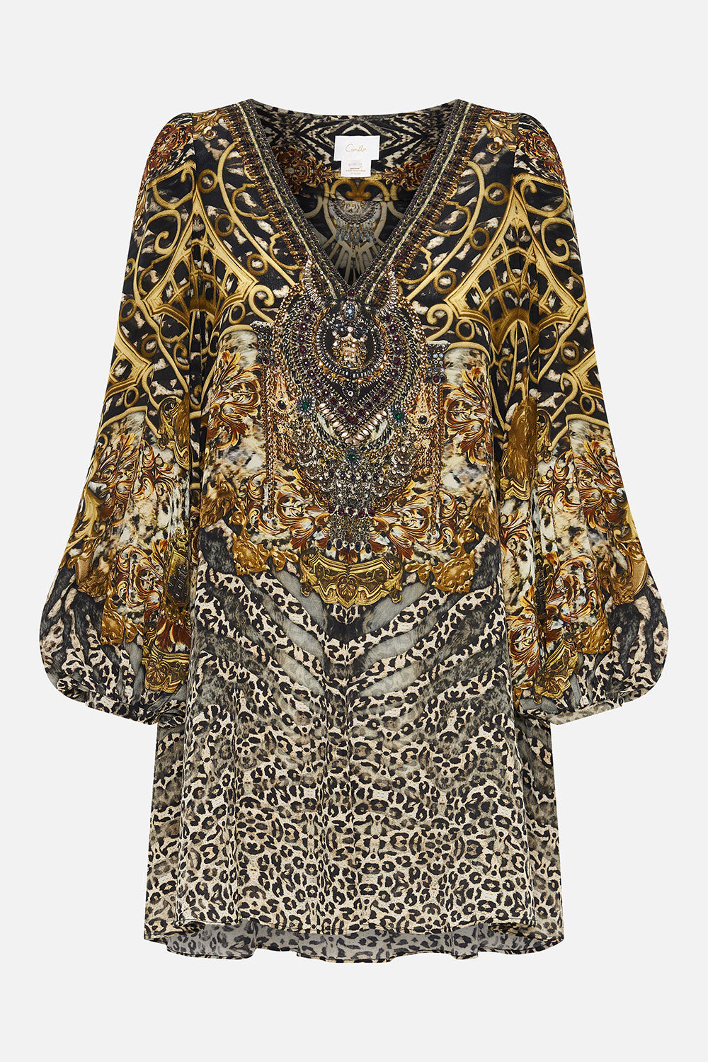 V NECK BLOUSON SLEEVE DRESS ARMADA