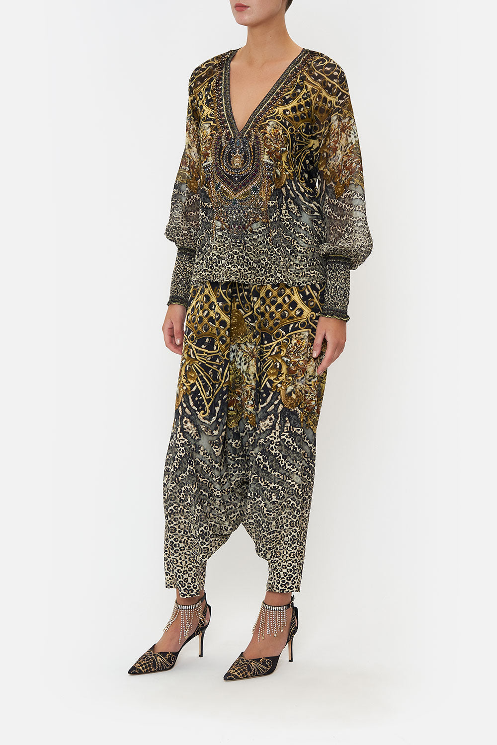 SHIRRED CUFF BLOUSE ARMADA