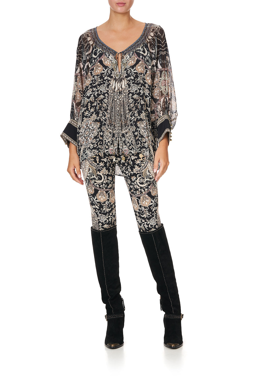 RAGLAN SLEEVE BUTTON UP TOP DUST HER OFF