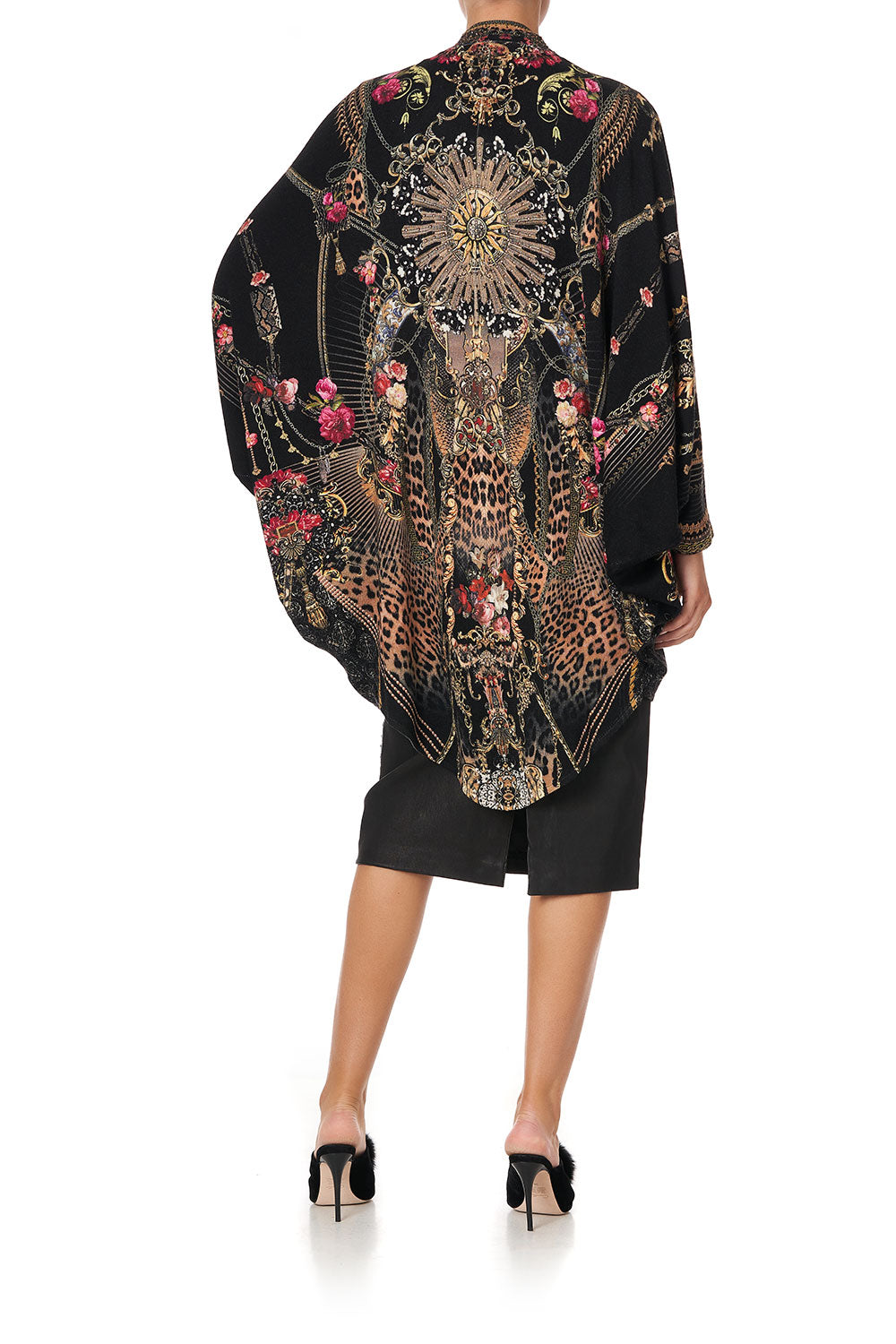 SOFT KNIT PONCHO WITH EMBROIDERY GOTHIC GODDESS