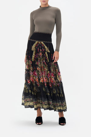 SHIRRED WAIST TIERED CIRCLE SKIRT DANCE WITH DUENDE