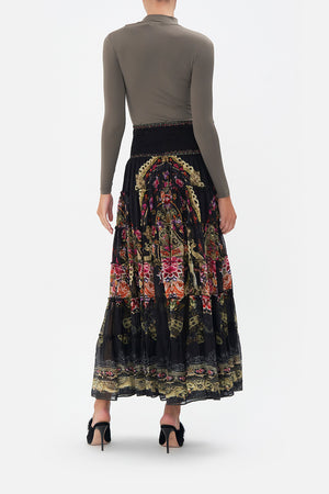 SHIRRED WAIST TIERED CIRCLE SKIRT DANCE WITH DUENDE