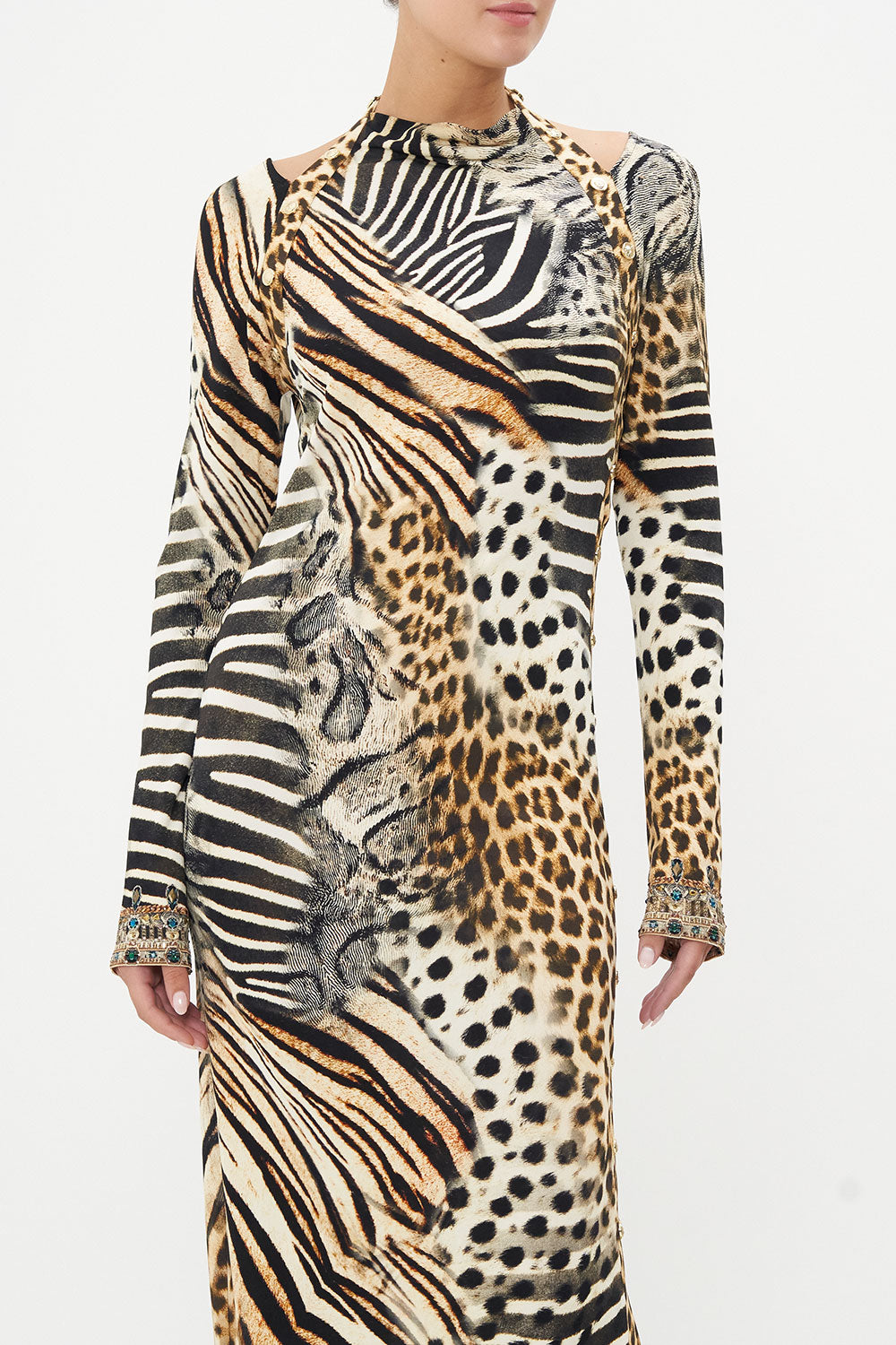 CUT OUT SHOULDER JERSEY DRESS FOR THE LOVE OF LEO