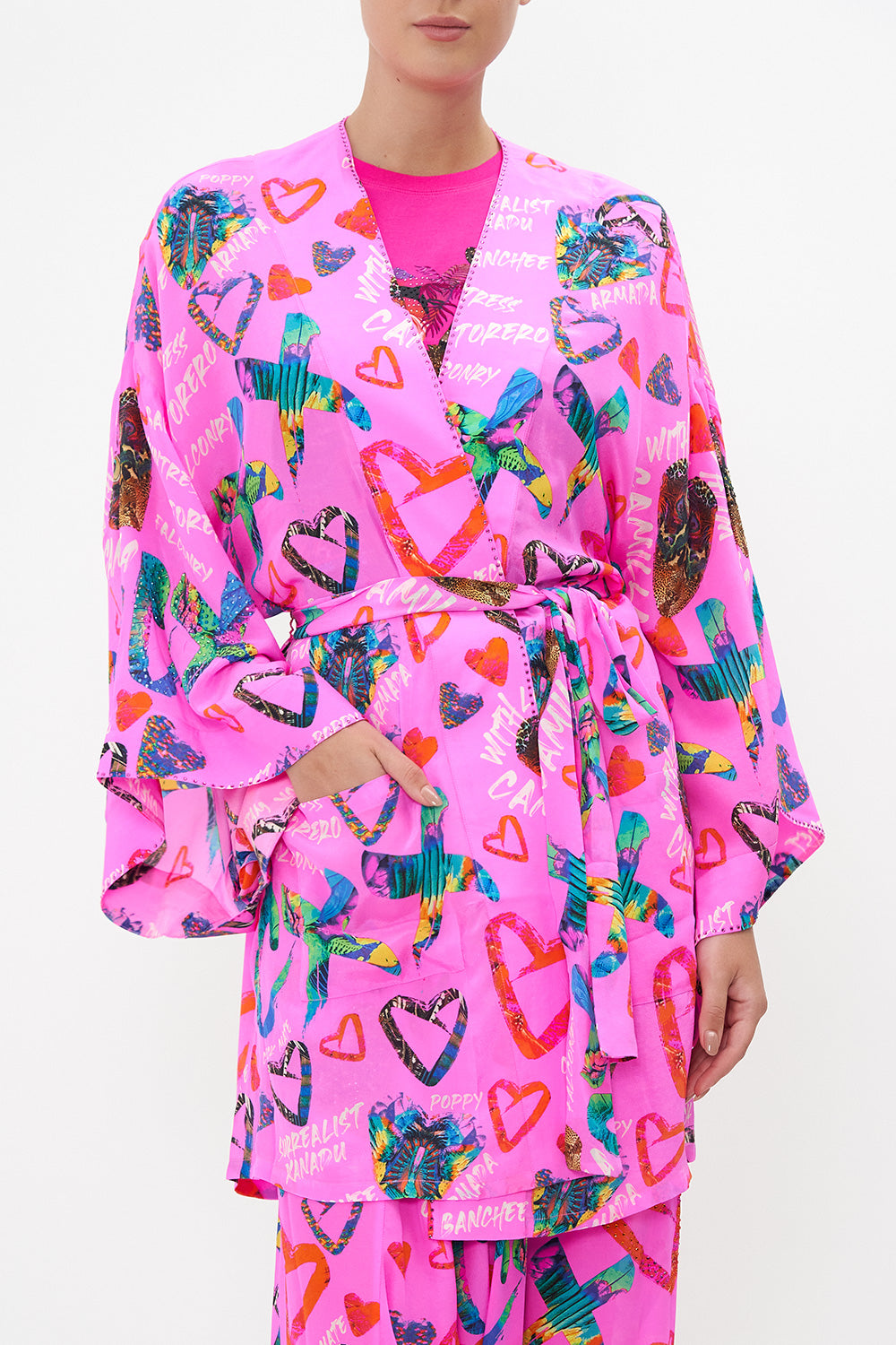 KIMONO WITH TIE BELT WRITINGS ON THE WALL