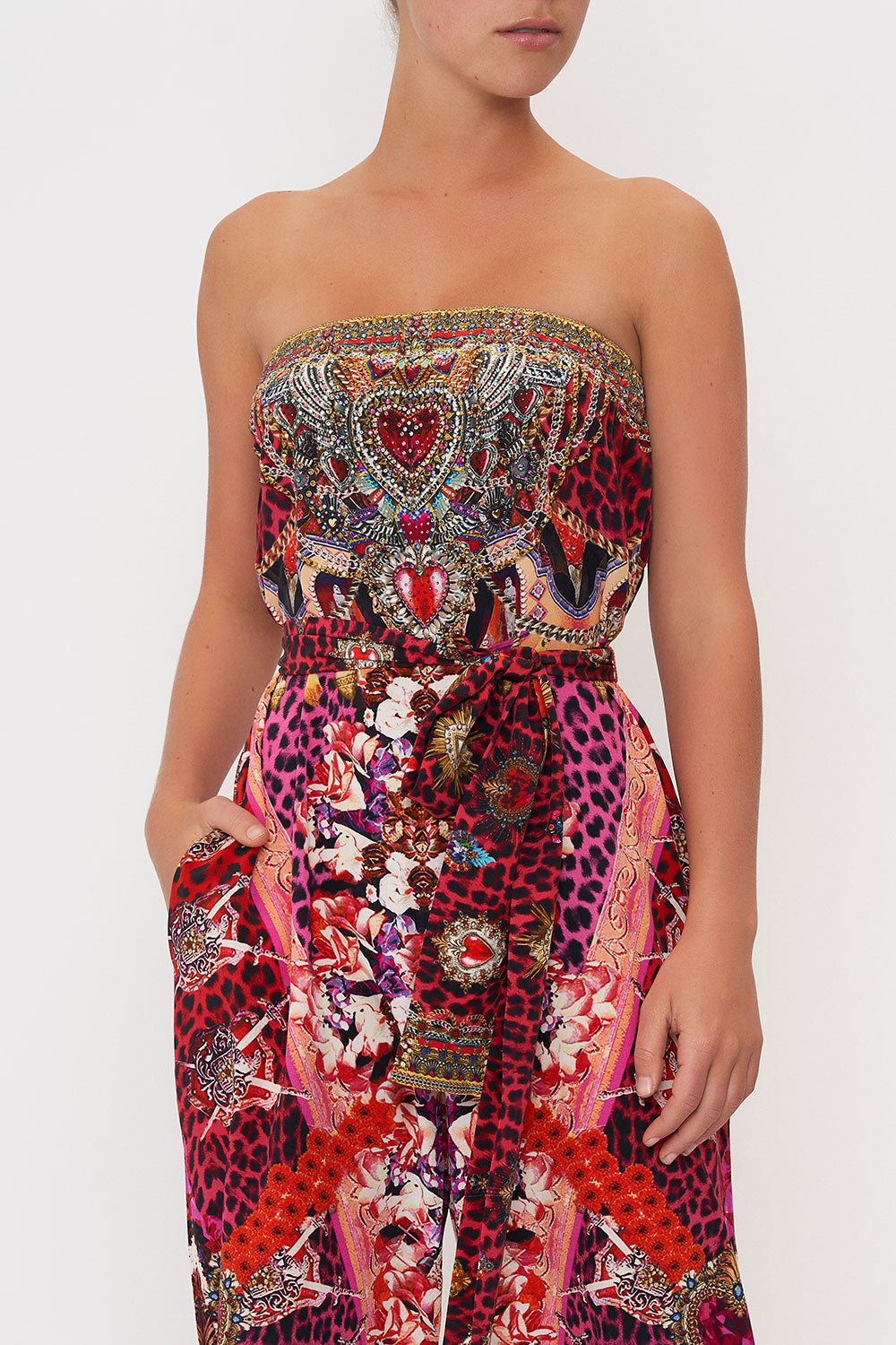 TIE WAIST STRAPLESS JUMPSUIT ARTESANIA MANIA