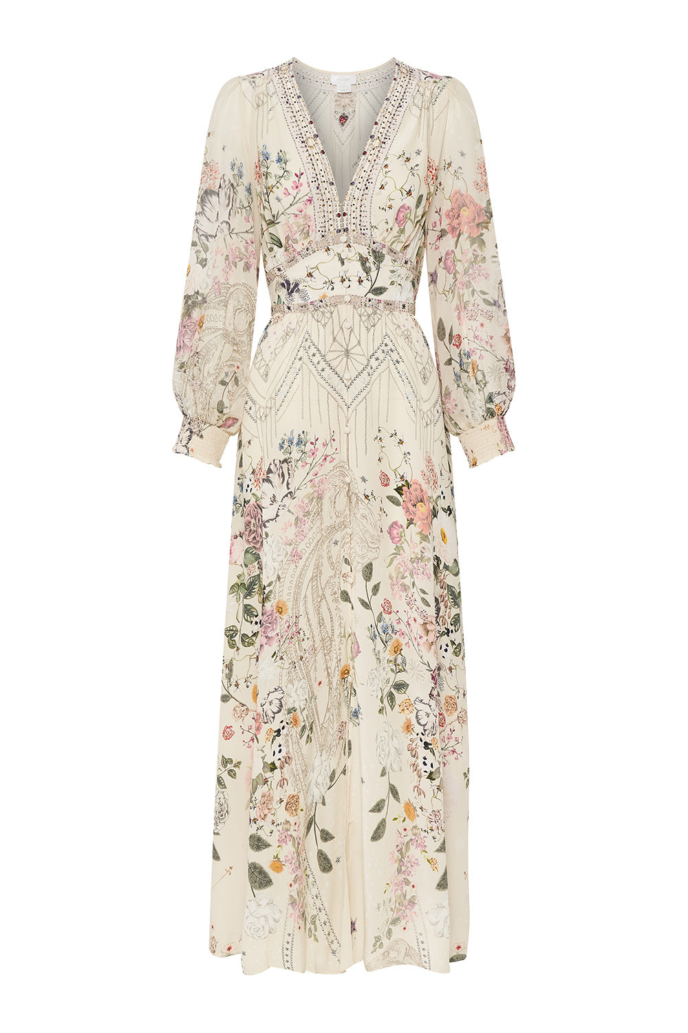 BUTTON DRESS WITH SHAPED WAISTBAND PHOENIX FLOWER