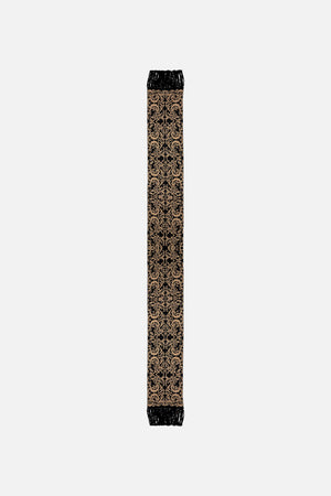 JACQUARD SCARF WITH FRINGING SOLID BLACK