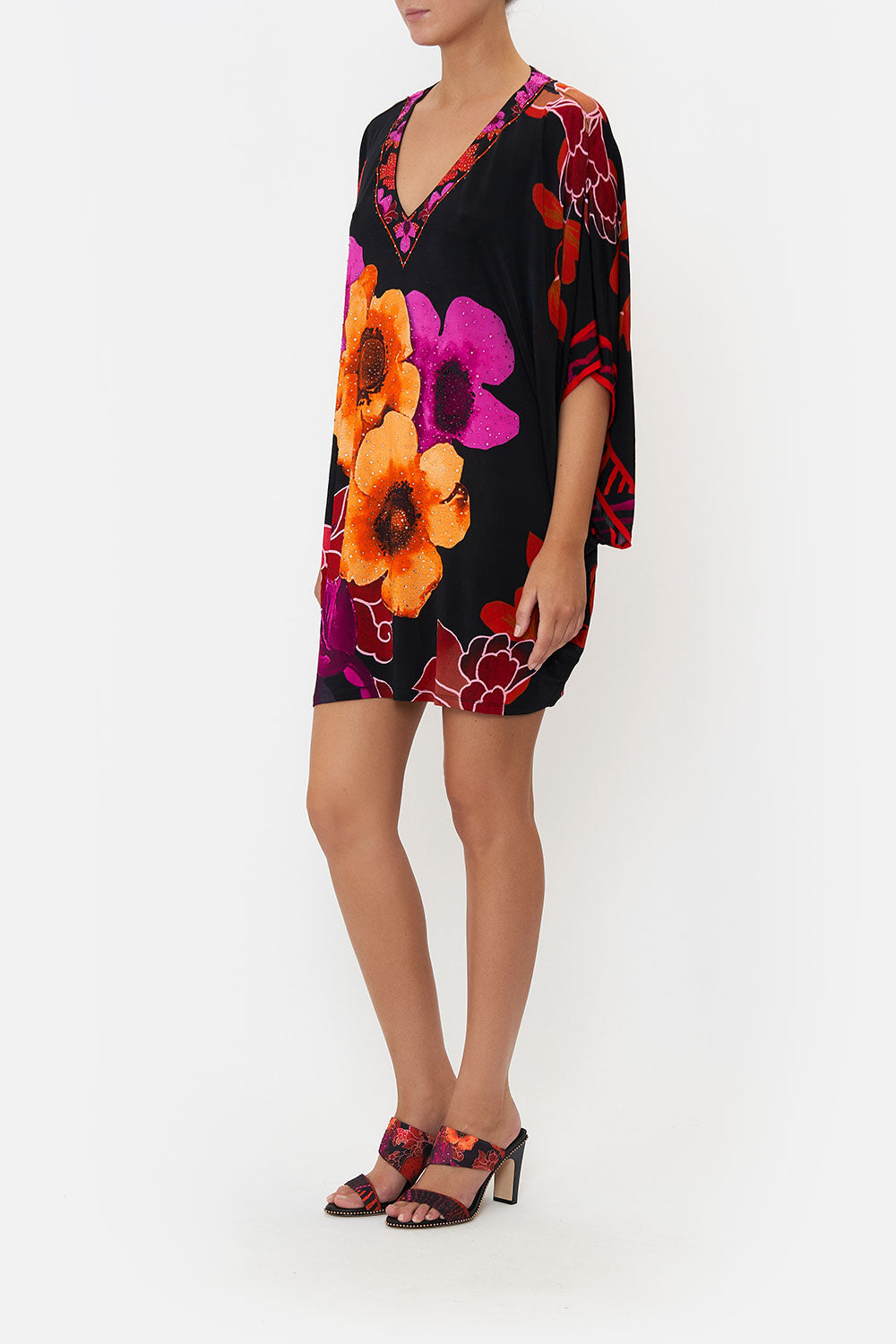BAT SLEEVE DRESS MIDNIGHT POPPY