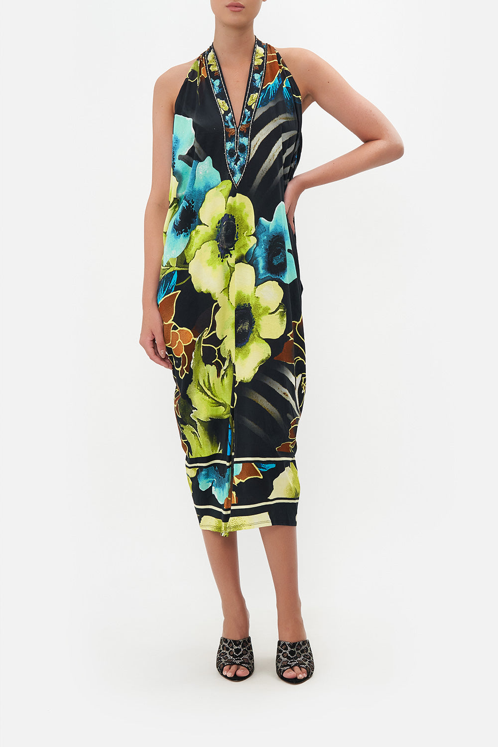 SIDE COWL JERSEY DRESS POPPY DIVINE