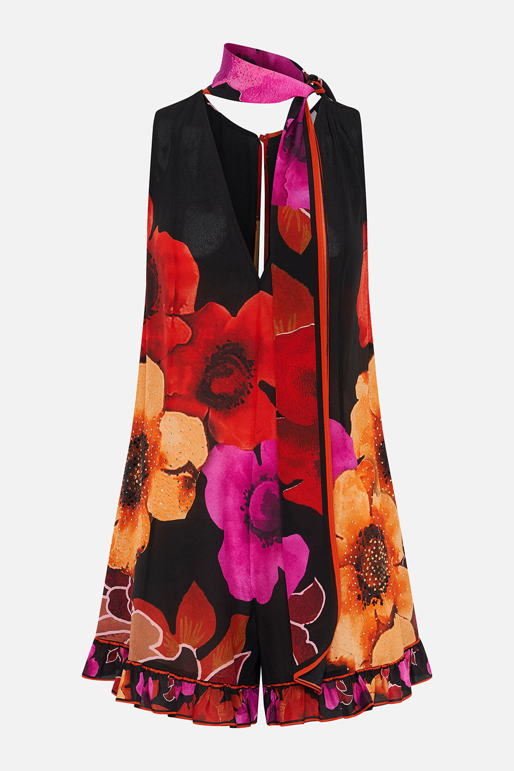 RUFFLE HEM PLAYSUIT MIDNIGHT POPPY