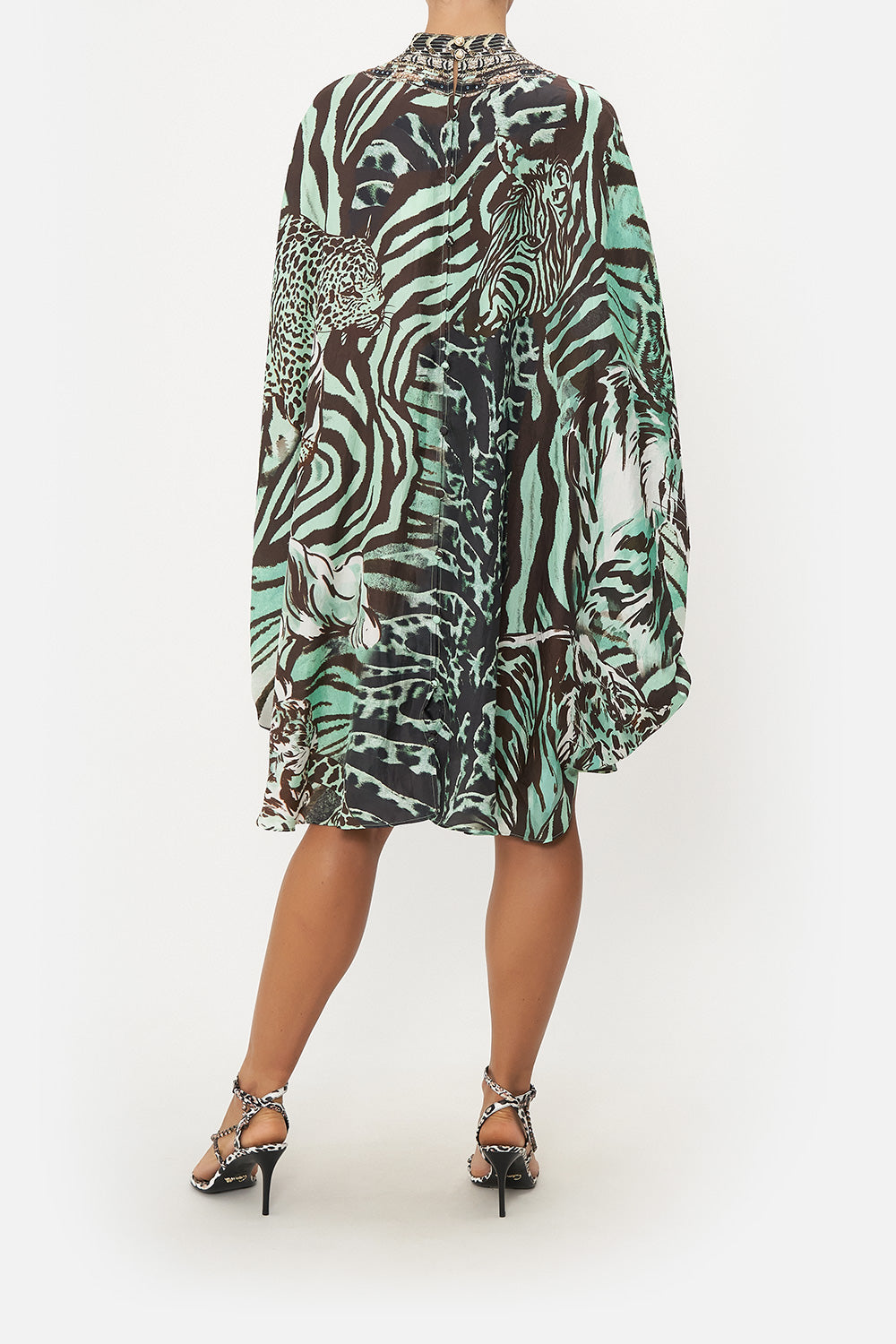SHORT HIGH NECK KAFTAN WITH O RING LEOPARD LORE