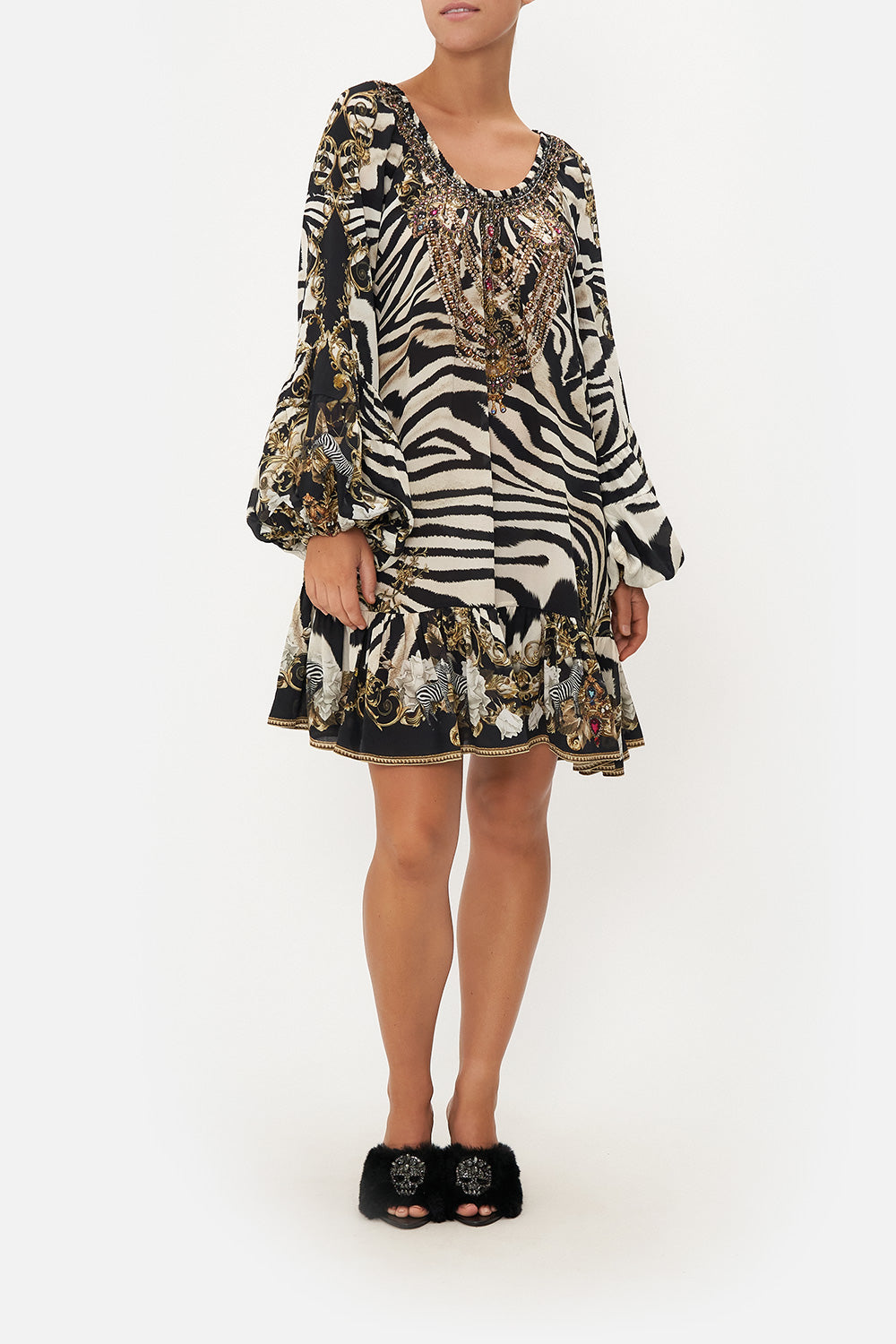 BLOUSON SLEEVE A LINE FRILL DRESS EARN YOUR STRIPES