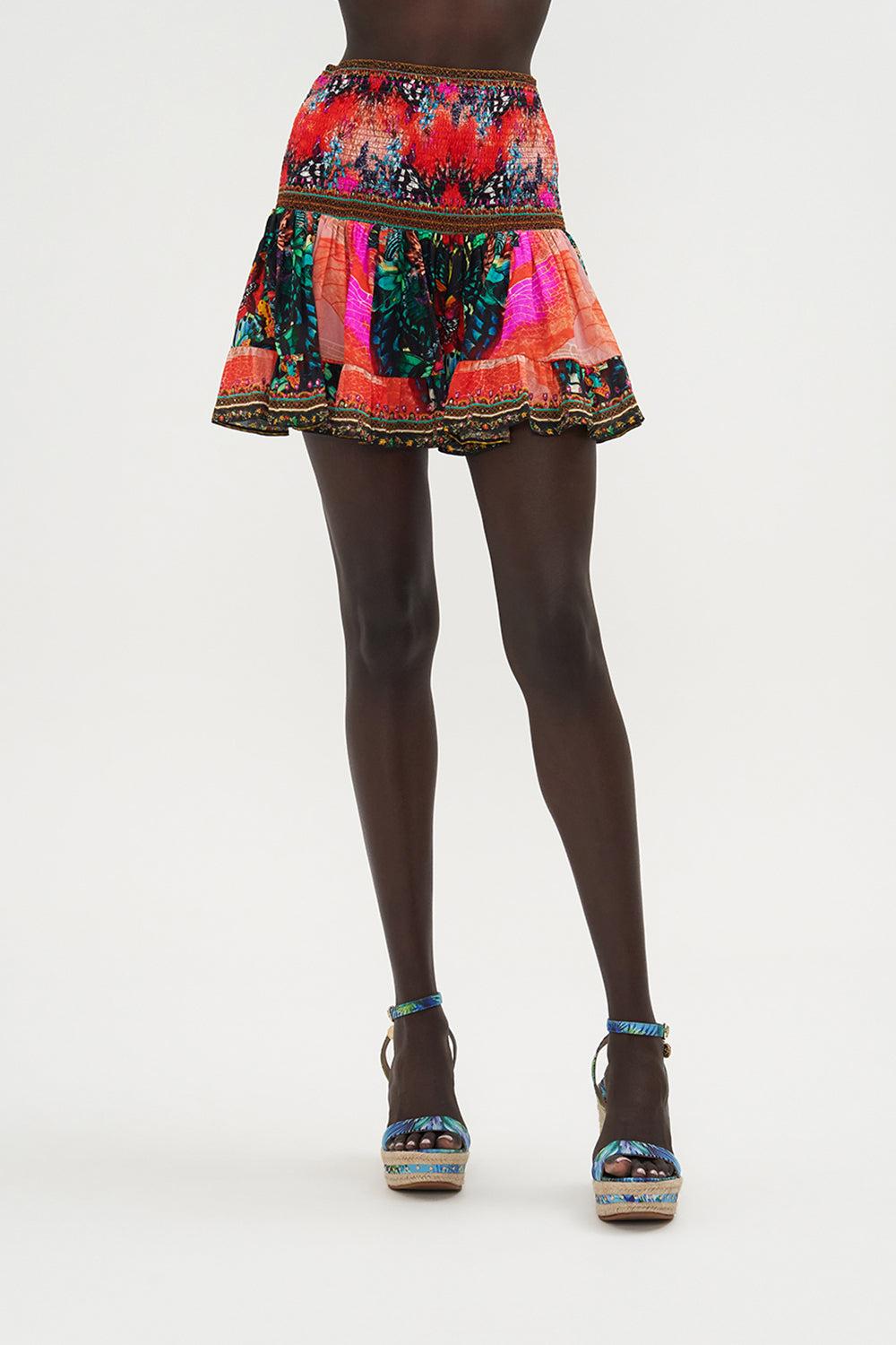 SHORT SHIRRED SKIRT IN A FLUTTER