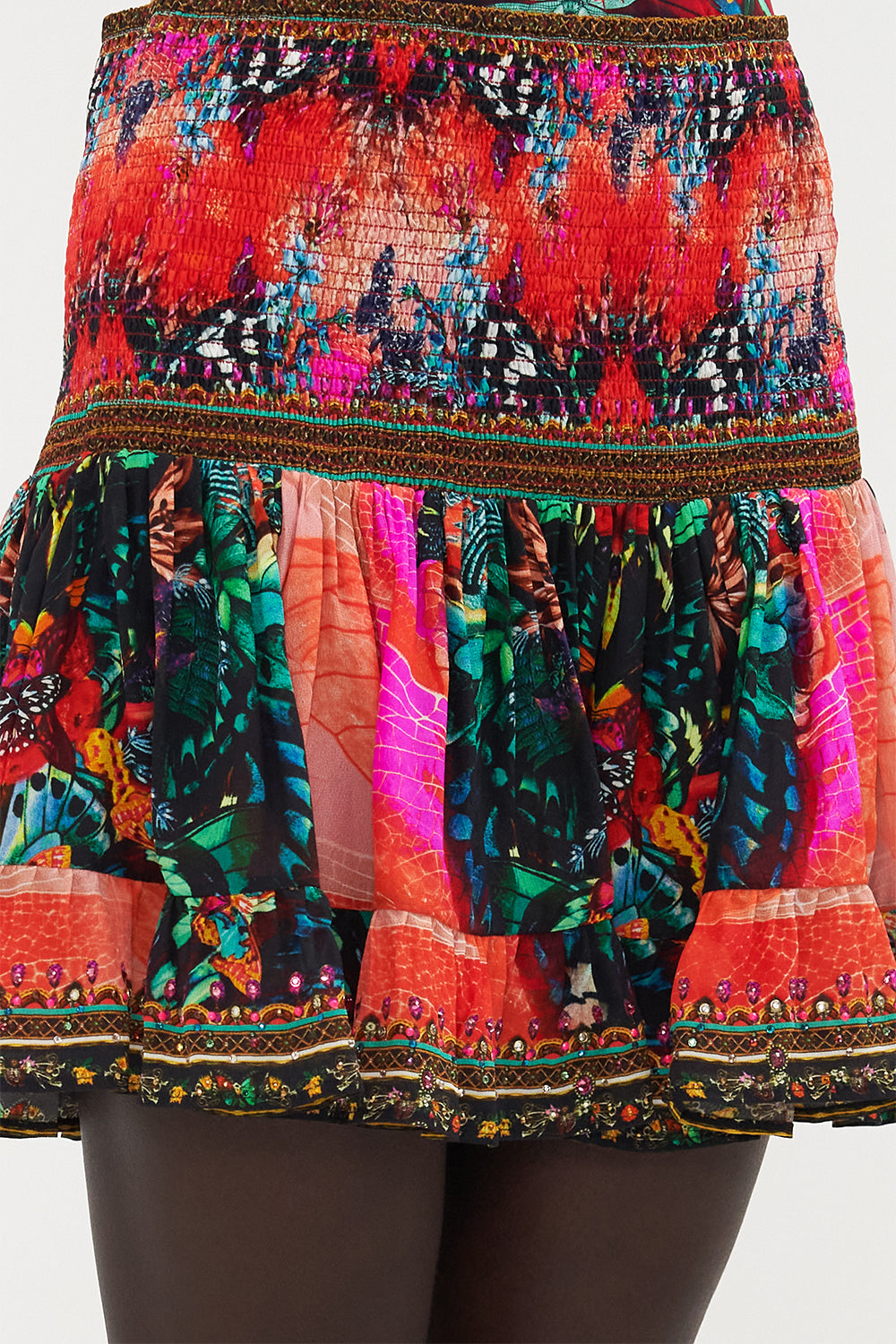 SHORT SHIRRED SKIRT IN A FLUTTER