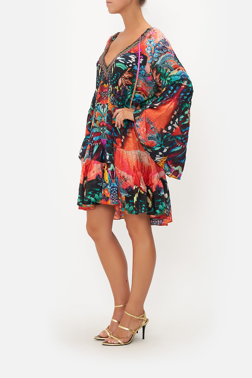 A-LINE GATHERED PANEL DRESS IN A FLUTTER
