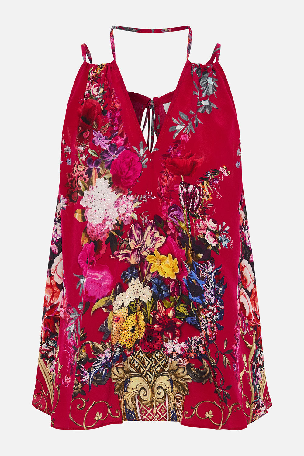 FLARED CAMI WITH NECK TIE BOHEME BLOOMS