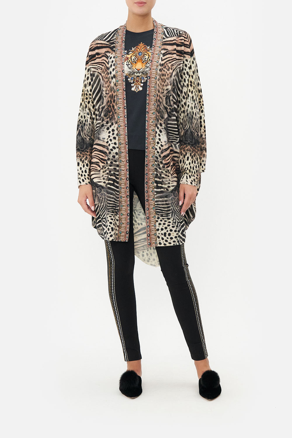 SOFT KNIT PONCHO WITH EMBROIDERY FOR THE LOVE OF LEO