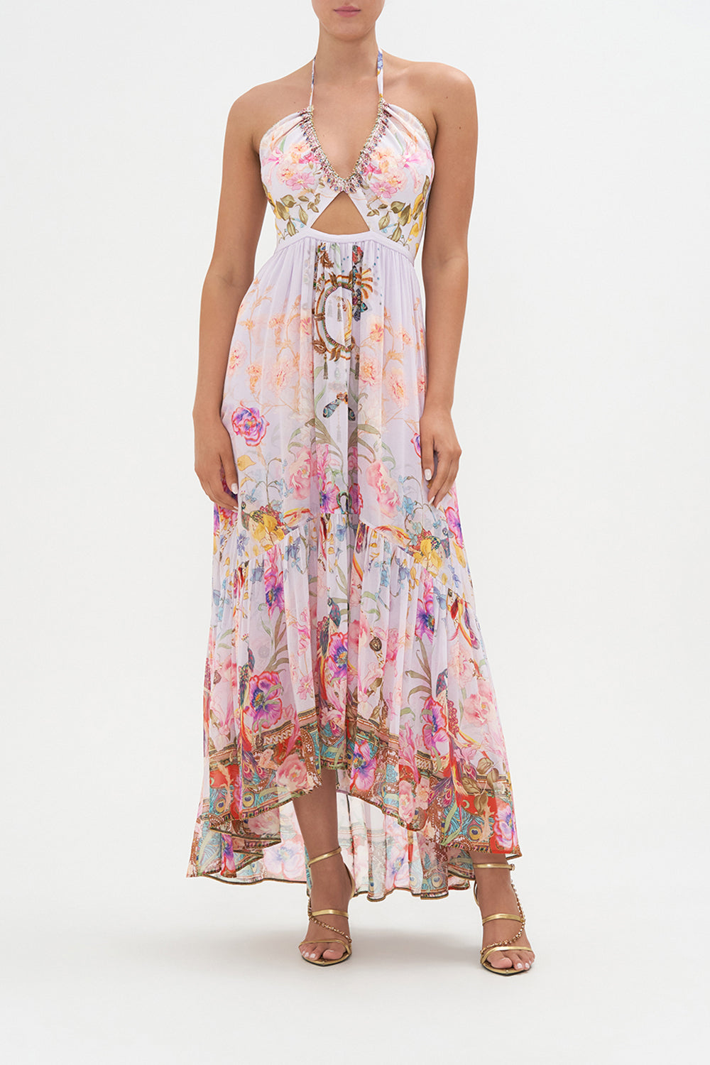 GATHERED V FRONT CUT OUT DRESS NATURES KALEIDOSCOPE