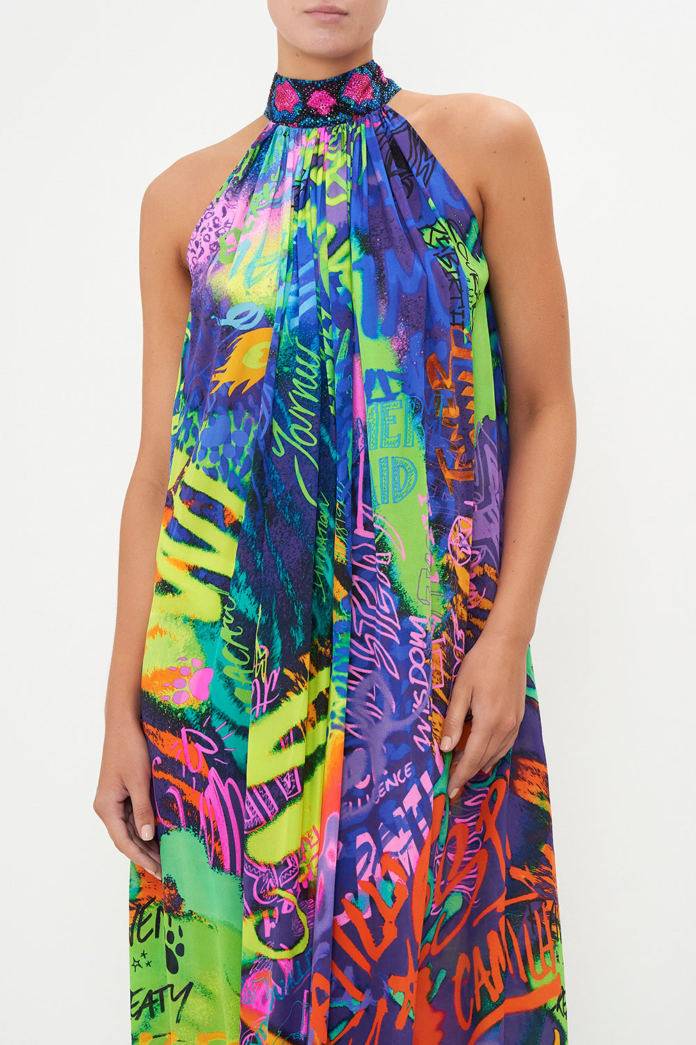 TIE NECK LONG DRESS MOTHER EARTHS ARMY