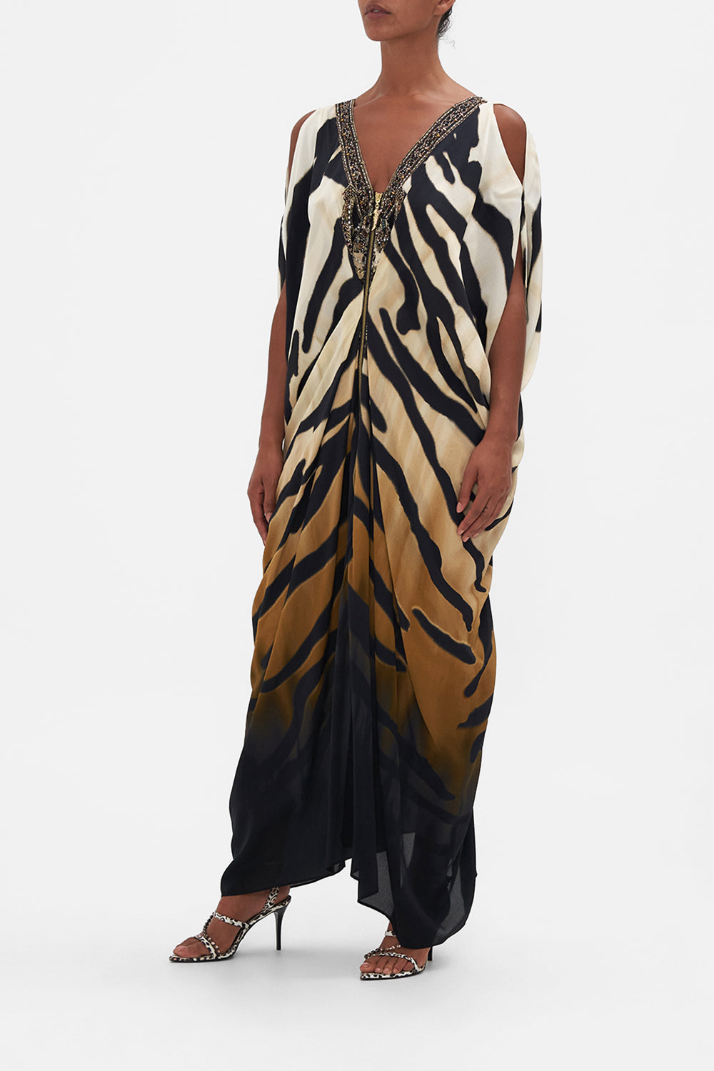 LONG DRAPE DRESS WITH ZIP FRONT TAME MY TIGER