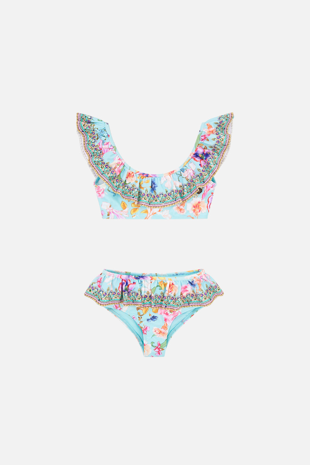 KIDS FRILL CROP BIKINI 12-14 NATURES KALEIDOSCOPE