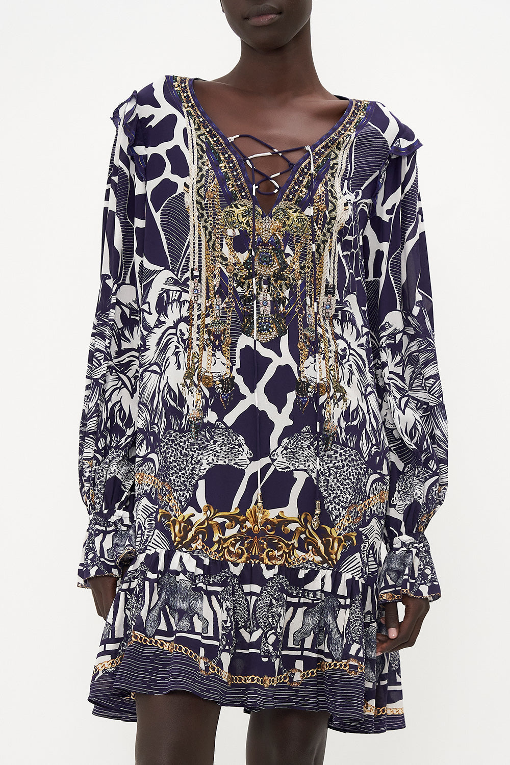 RUFFLE LACE UP DRESS WHERES YOUR HEAD AT