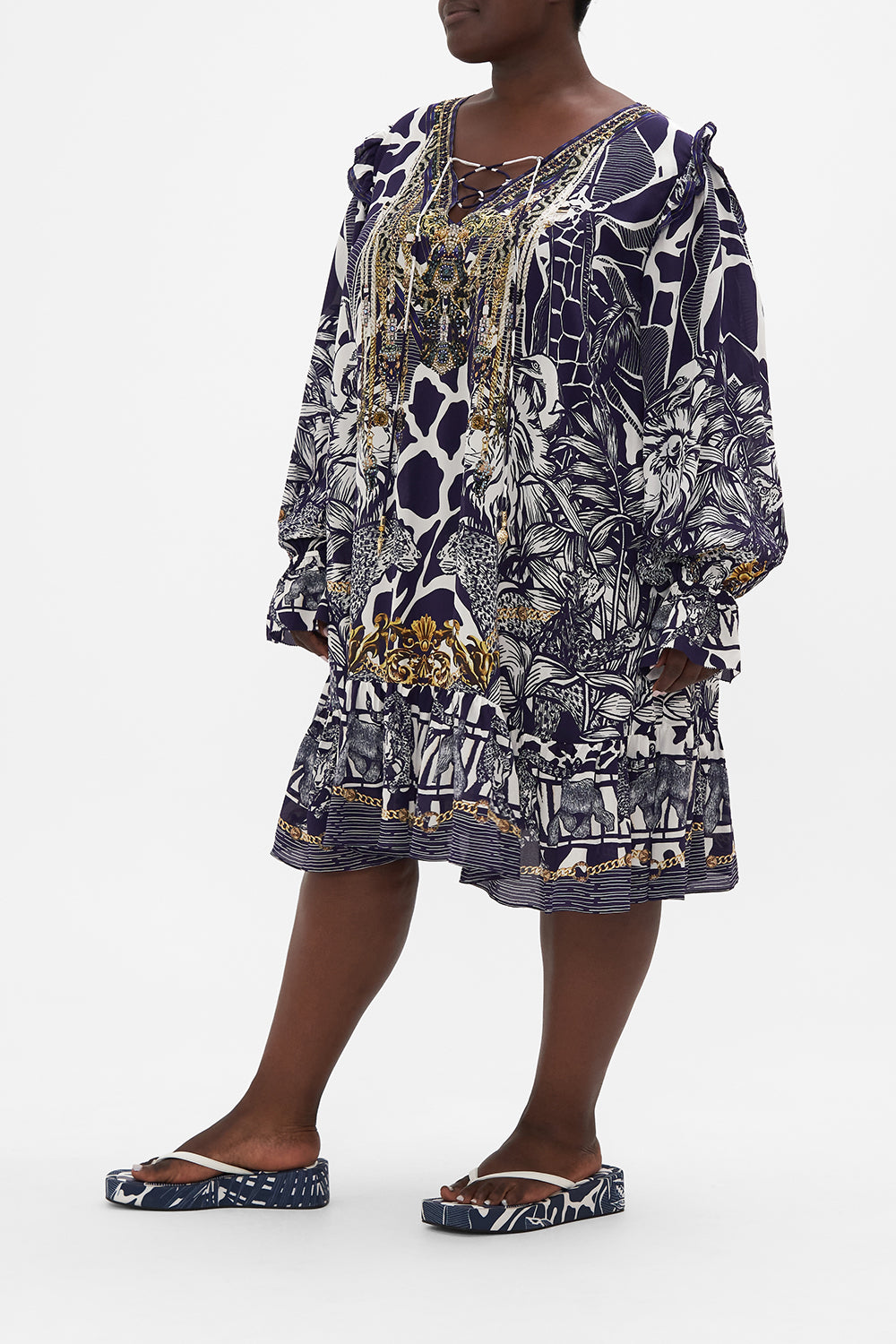 RUFFLE LACE UP DRESS WHERES YOUR HEAD AT