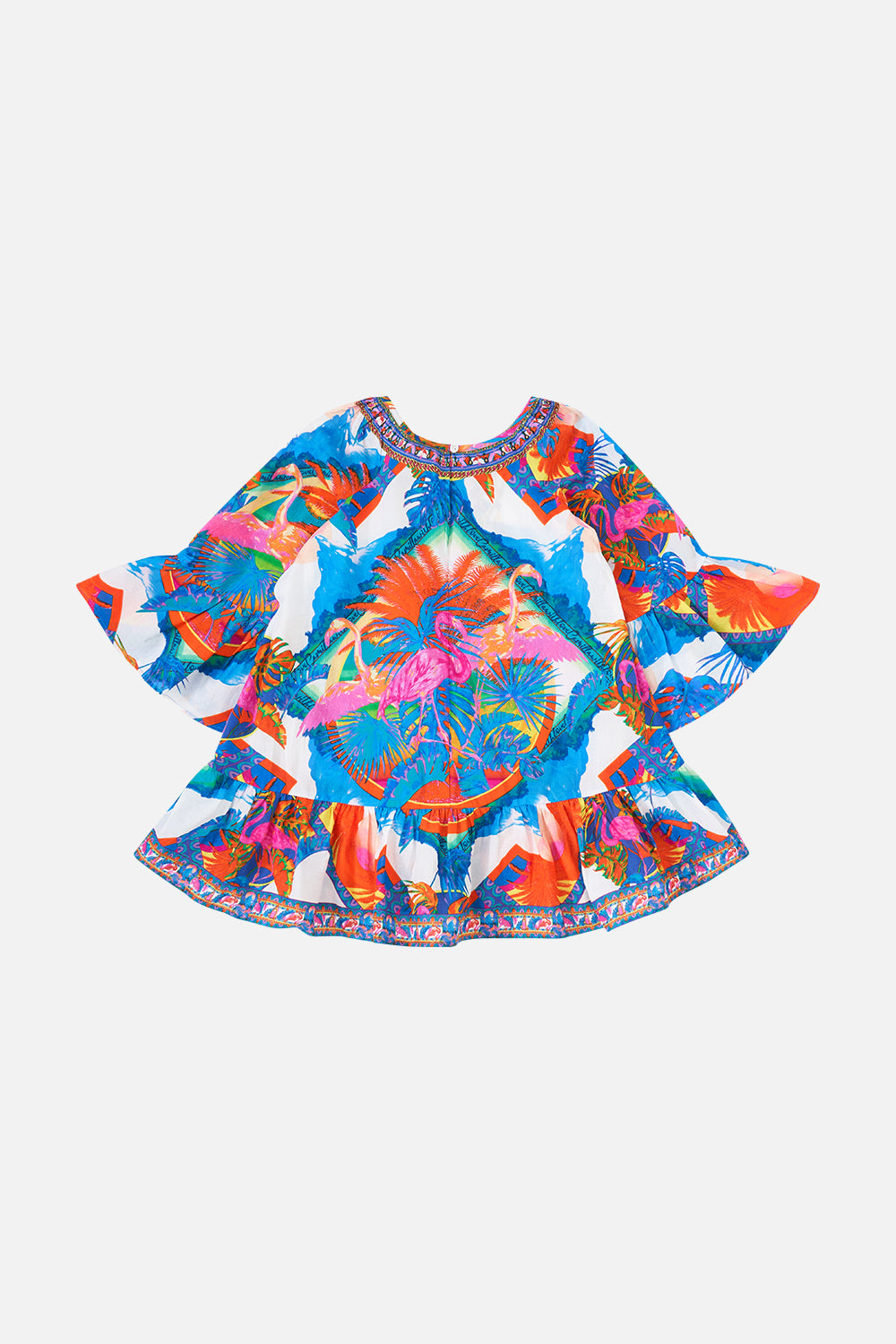 KIDS A-LINE GATHERED DRESS 4-10 FLAMENCO FLAMINGO