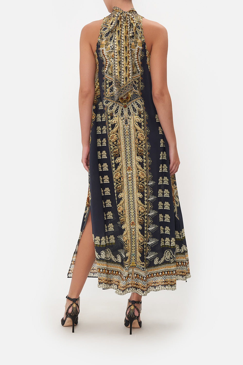 HIGH NECK DRESS WITH BACK NECK TIE ITS ALL OVER TORERO