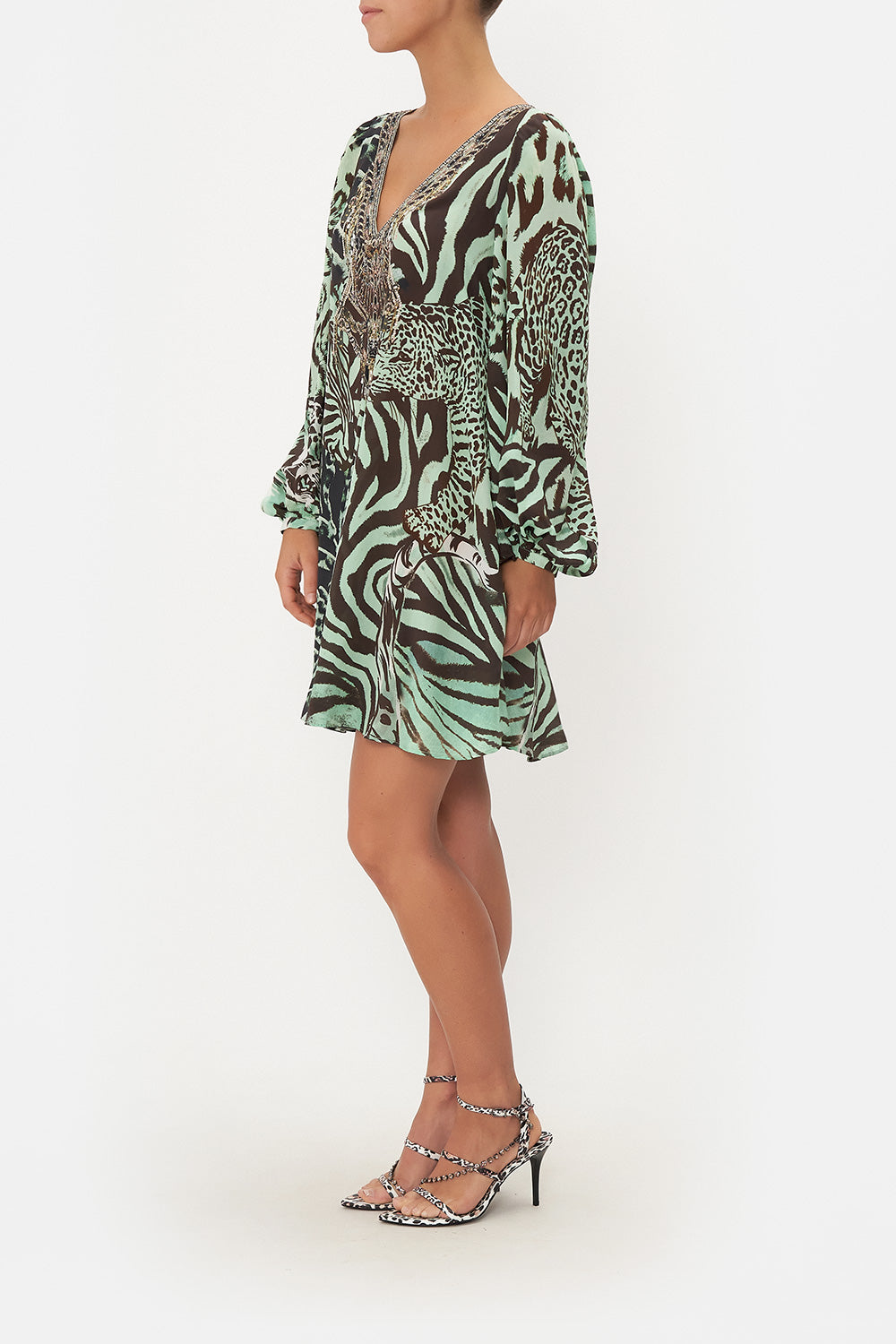 Plus Zebra Print Blouson Sleeve Wrap Dress
