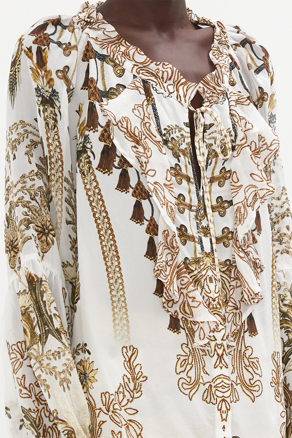 RAGLAN BLOUSE WITH CENTRE FRONT RUFFLE ROAD TO RICHESSE