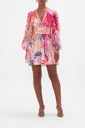 Short Dress With Blouson Sleeve Rose Bed Rendezvous print by CAMILLA