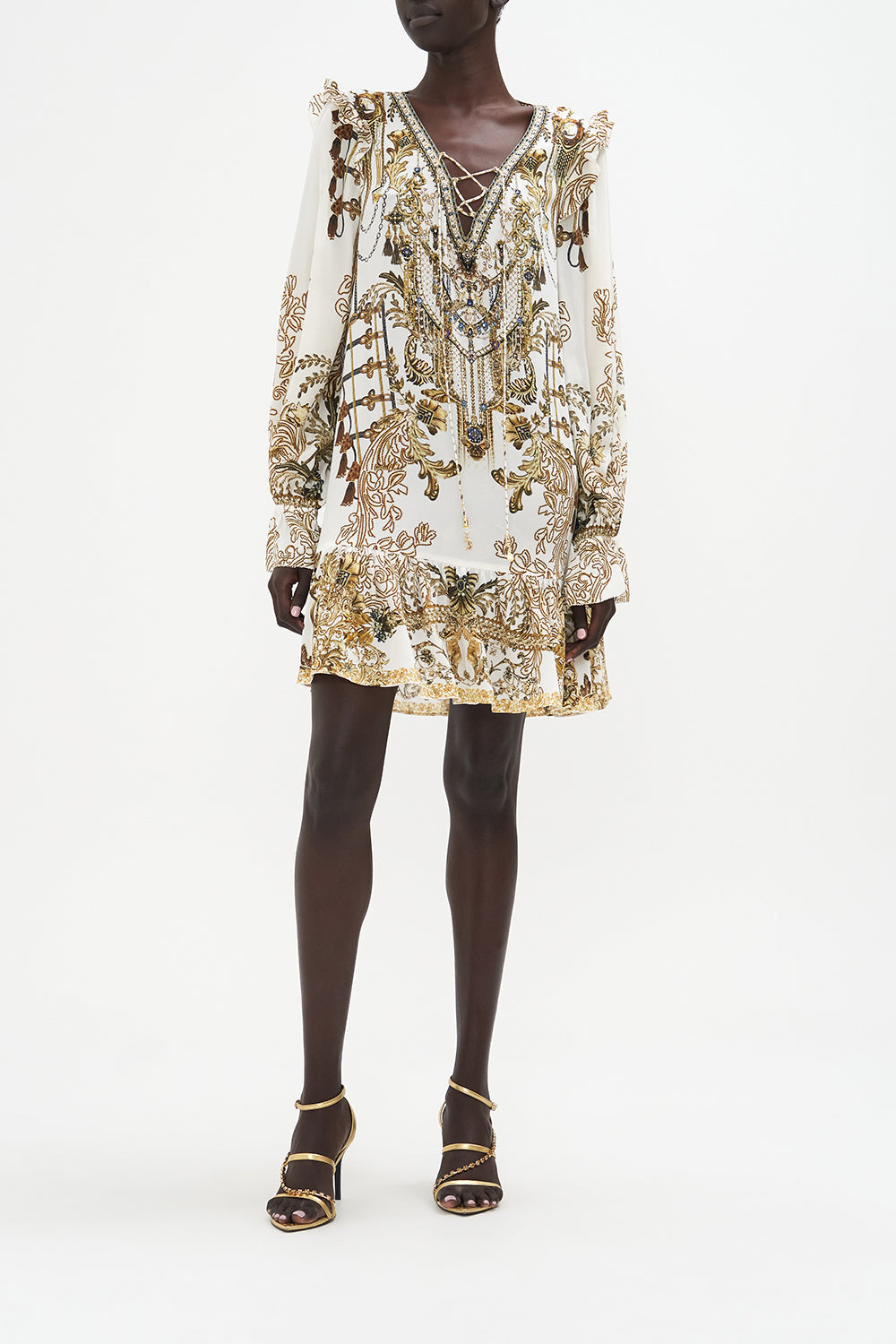 Ruffle Lace Up Dress Road To Richesse print by CAMILLA