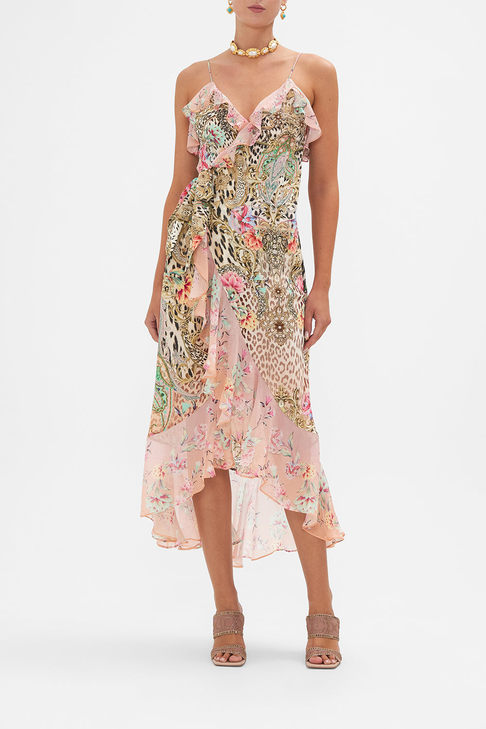 Long Wrap Dress With Frill Queen Atlantis print by CAMILLA