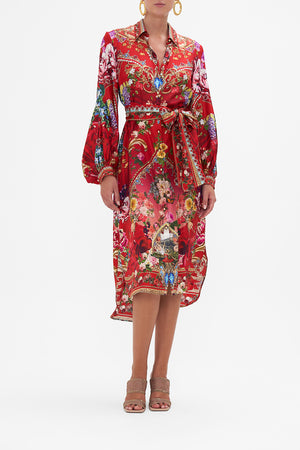 High Low Midi Shirt Dress Rites Of Roses print by CAMILLA