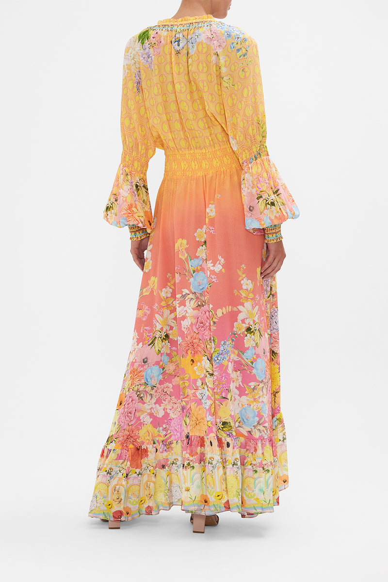 Camilladress Cold Shoulder Flare Sleeves Side Slit Maxi Dress